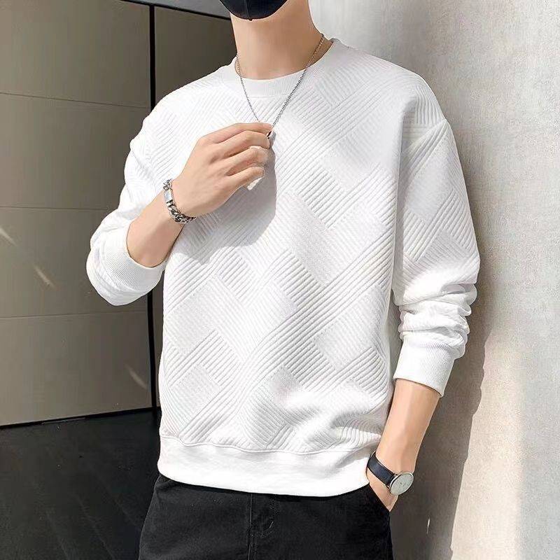 男士高级感卫衣男春秋ins潮重磅帅气港风白色打底衫圆领上衣外套