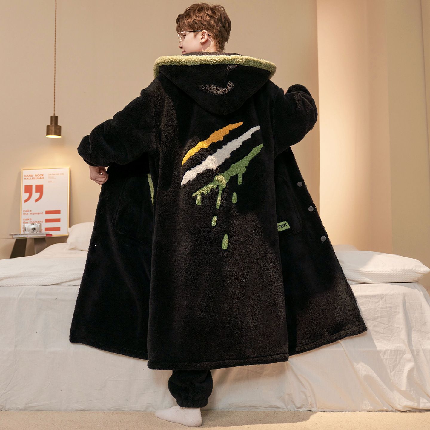 睡衣男冬季珊瑚绒睡袍男冬天款加绒加厚加长浴袍男款可外穿家居服