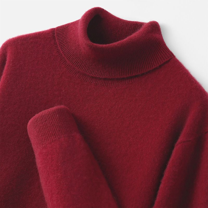 男装高翻领套头毛衣基础纯色秋冬男士毛衣针织羊绒羊毛衫上衣