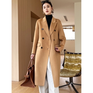 秋冬2025新款羊毛大衣女小个子修身气质正肩毛呢大衣外套女中长款