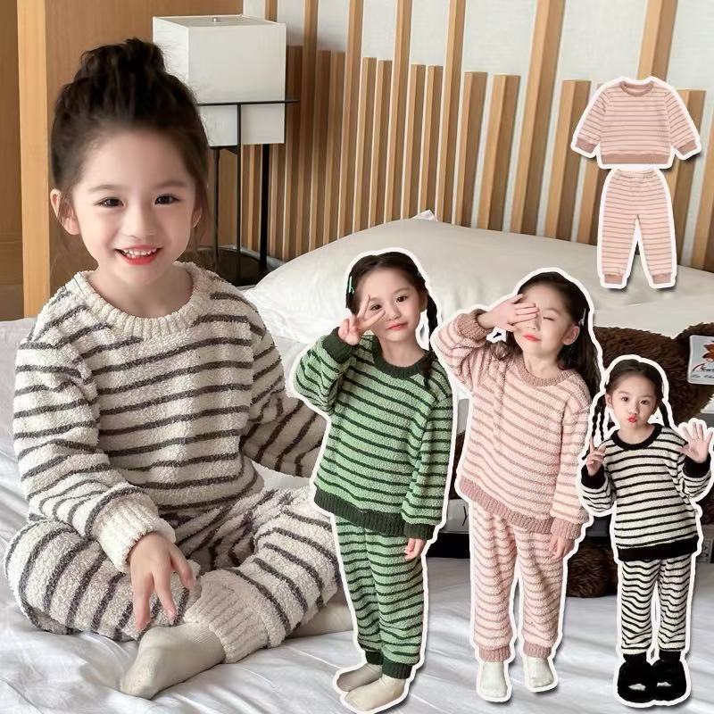 儿童春秋冬款保暖睡衣加绒加厚套装男女童宝宝暖暖绒家居服两件套
