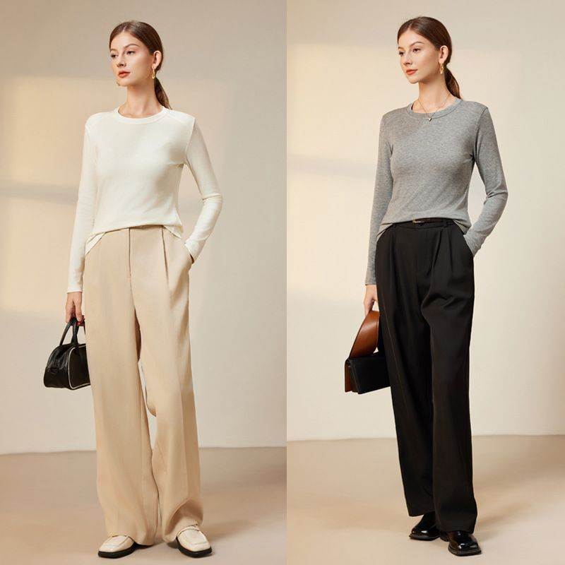 天丝羊毛醋酸长袖软软长袖T恤女25春季新款打底衫上衣极简风