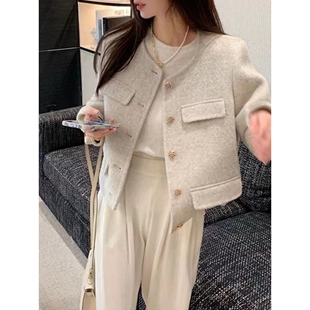 反季双面羊毛大衣正肩小个子短款口袋加厚保暖羊毛绒双面呢外套女