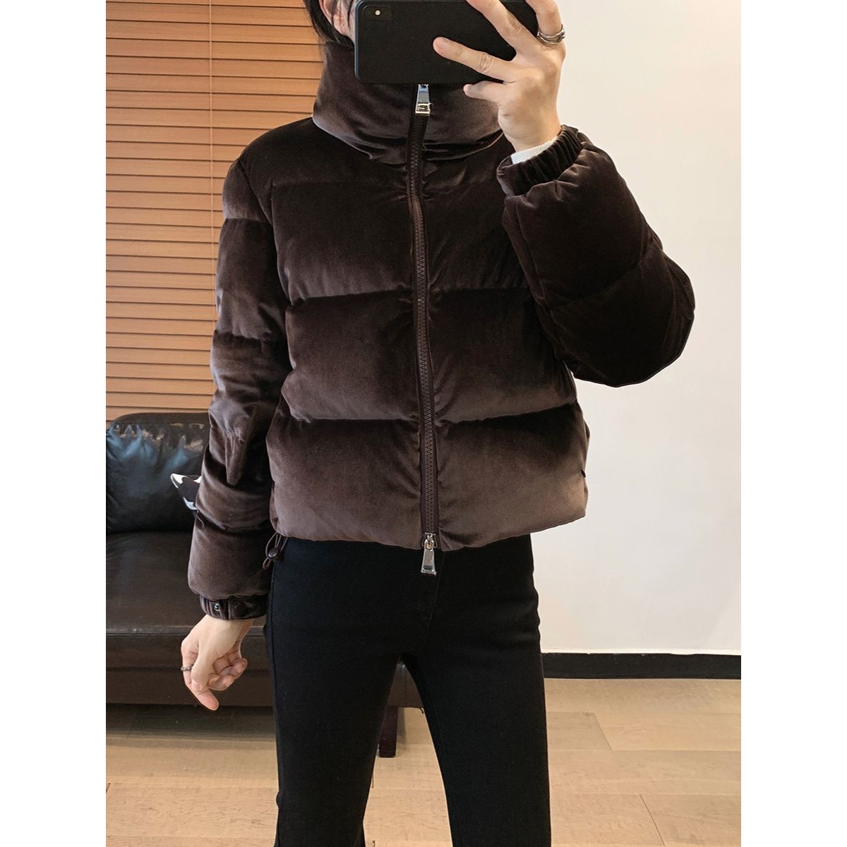 丝绒光泽加厚保暖90白鹅绒立领面包羽绒服外套女秋冬F122709韩系