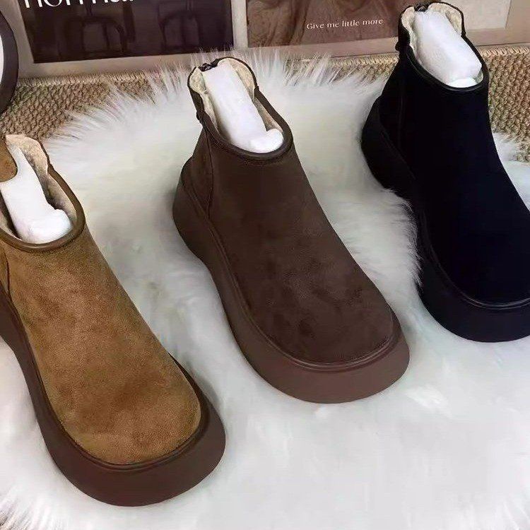 磨砂牛皮大头厚底松糕马丁靴女新款秋冬加绒烟筒切尔西短靴潮