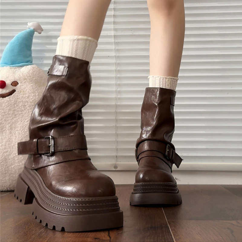 小个子粗跟机车堆堆裤管靴女短靴2025新款春秋季帅气复古马丁靴子,女鞋,时装靴,淘宝优惠券,粉丝福利购,淘宝优惠卷