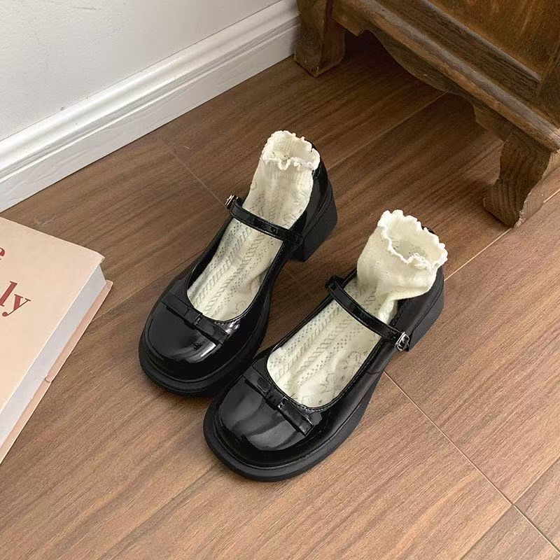 粗跟复古玛丽珍鞋女2025秋新款蝴蝶结日系jk百搭棕色一字扣小皮鞋