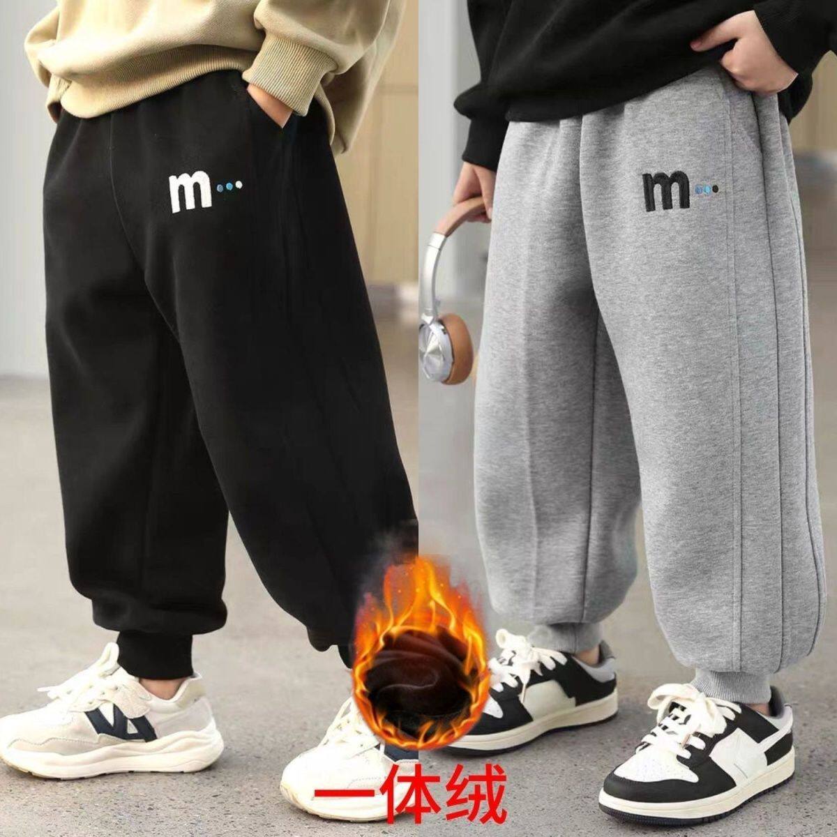 男童裤子中小童加绒一体绒长裤休闲运动裤新款秋冬儿童卫裤