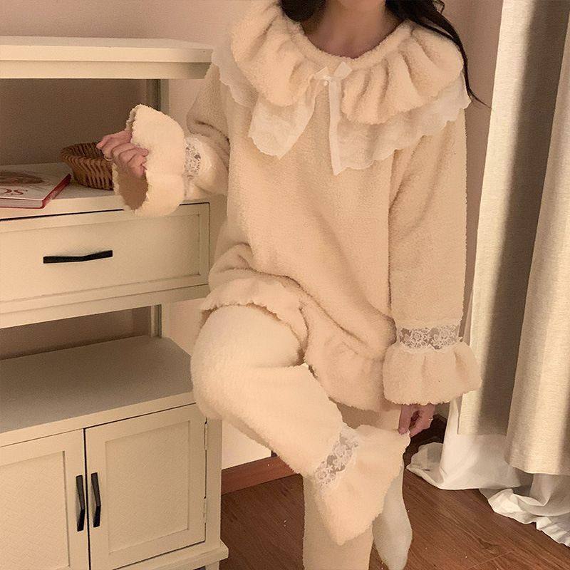 新款韩版睡衣女冬季睡袍可爱学生宿舍加绒加厚可外穿家居服女