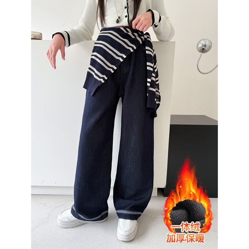 女童牛仔裤一体绒冬季2025新款大童加绒阔腿裤儿童装秋冬加厚裤子,童装/婴儿装/亲子装,裤子,淘宝优惠券,粉丝福利购,淘宝优惠卷