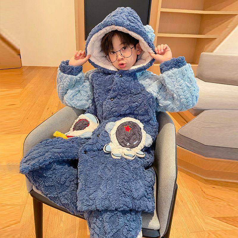 冬季法兰绒夹棉睡衣男孩三层加厚家居服加绒保暖套装珊瑚绒大儿童,童装/婴儿装/亲子装,家居袍/睡袍,淘宝优惠券,粉丝福利购,淘宝优惠卷