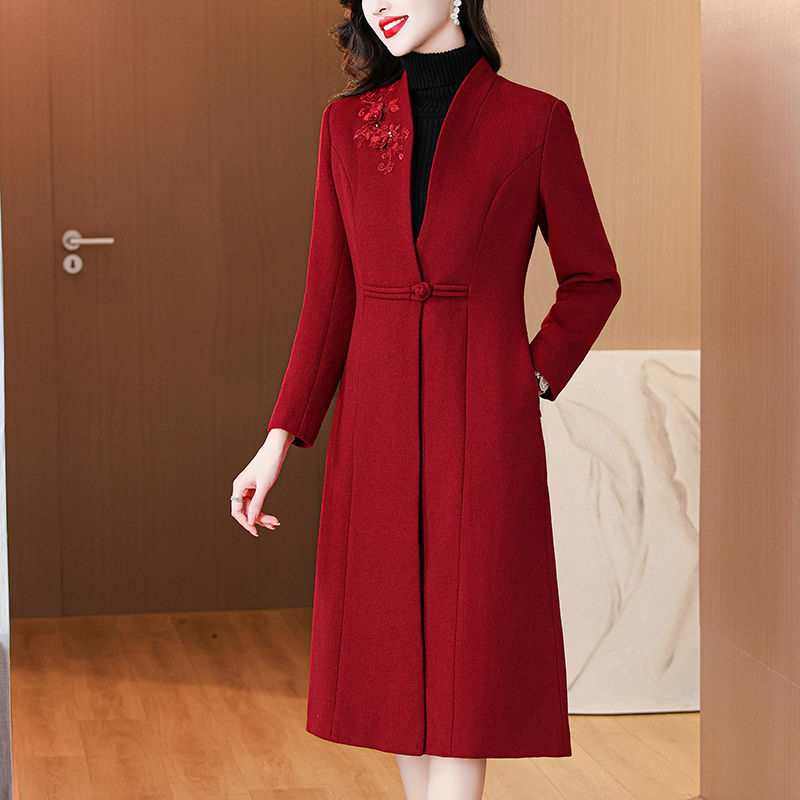 喜庆红色毛呢外套时尚春秋新款减龄风衣气质修身百搭中长款大衣女