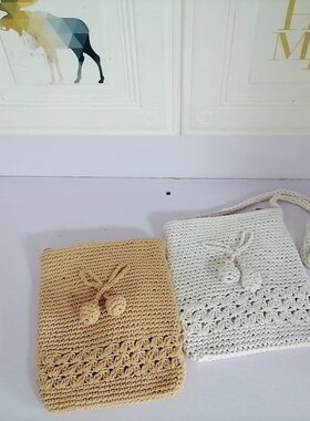 日系森系森女文艺复古可爱编织小圆球蝴蝶结单肩斜跨小包毛线包女