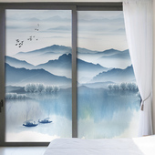 窗户玻璃贴纸全遮光神器阳台防晒隔热膜卫生间防走光防窥视山水贴