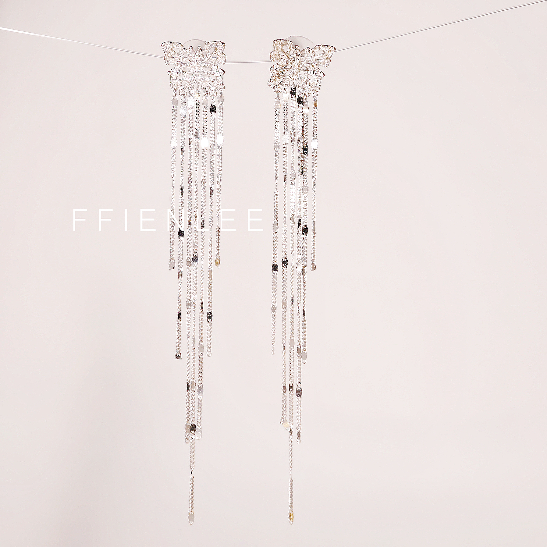 S925银 纸醉蝴蝶香 意大利满天星链条高定梦幻蝴蝶流苏耳环