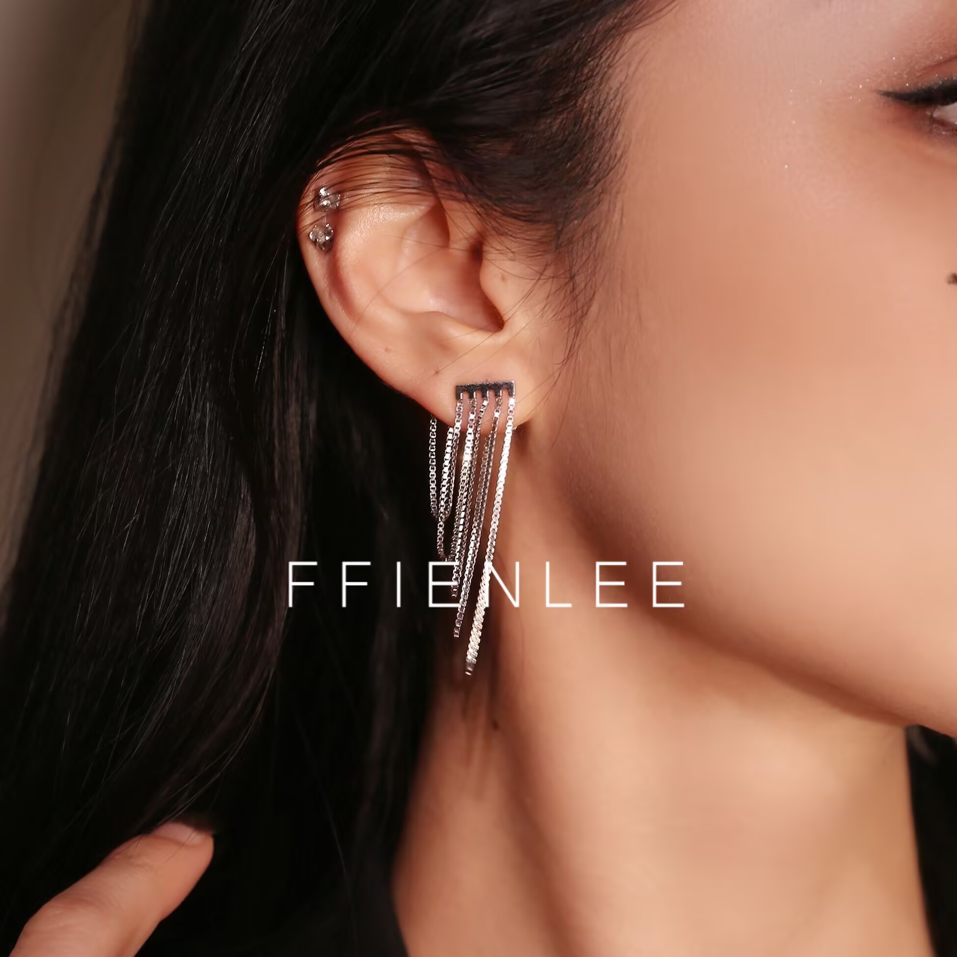 925银耳饰  柏林之声  轻奢高级感多层银链条耳环欧美时尚新款