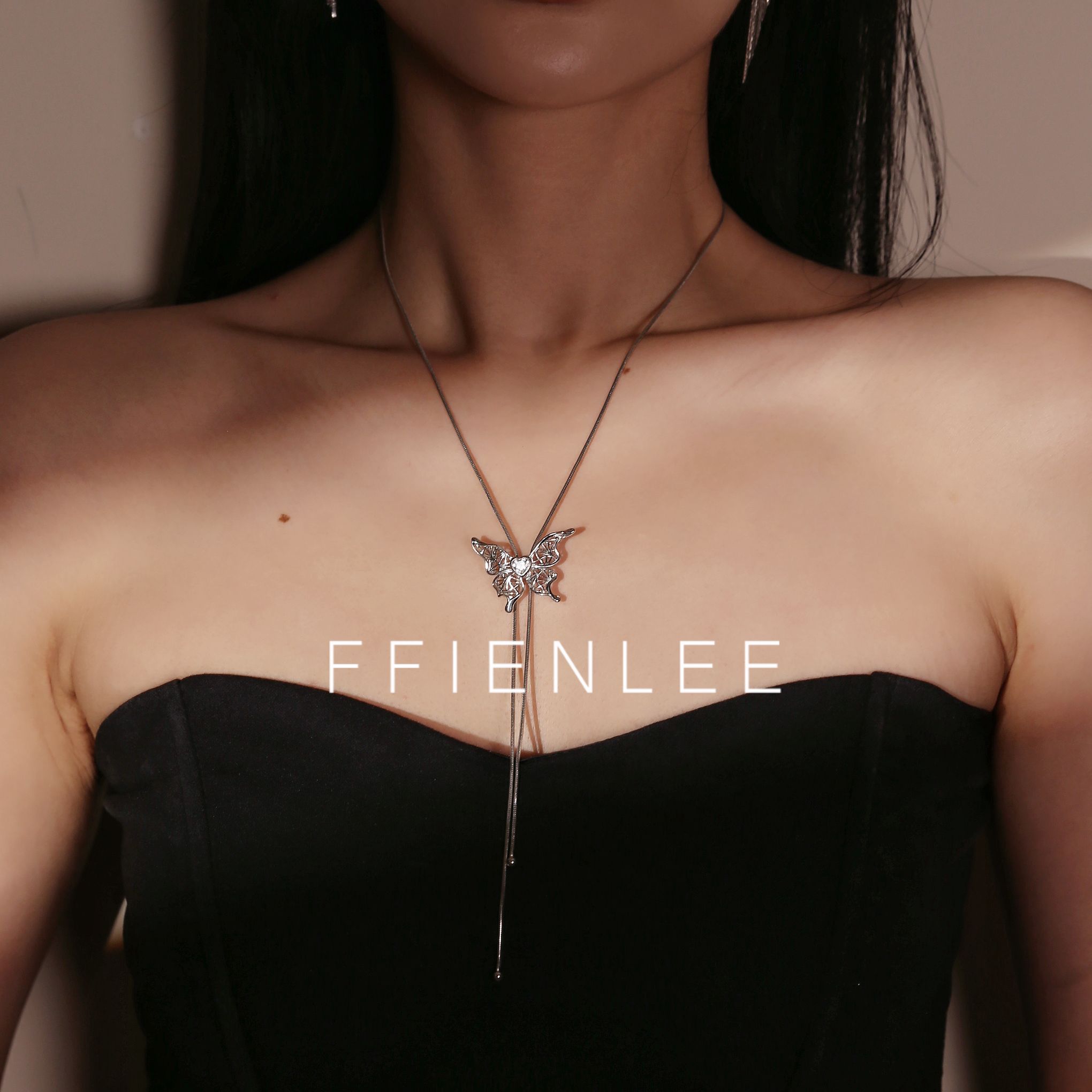 925银项链 旷野之息 蝴蝶抽拉项链锁骨链长款choker项链