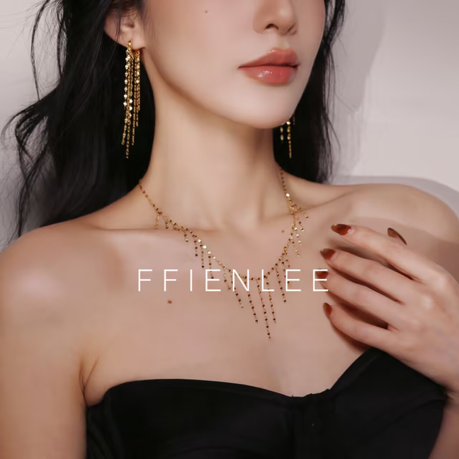 925银项链  金光闪闪 轻奢设计感项链女款流苏颈链