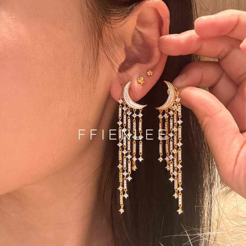 925银耳饰  月华垂涟 轻奢小众月亮流苏耳饰气质百搭耳环,饰品/流行首饰/时尚饰品新,银饰耳饰,淘宝优惠券,粉丝福利购,淘宝优惠卷