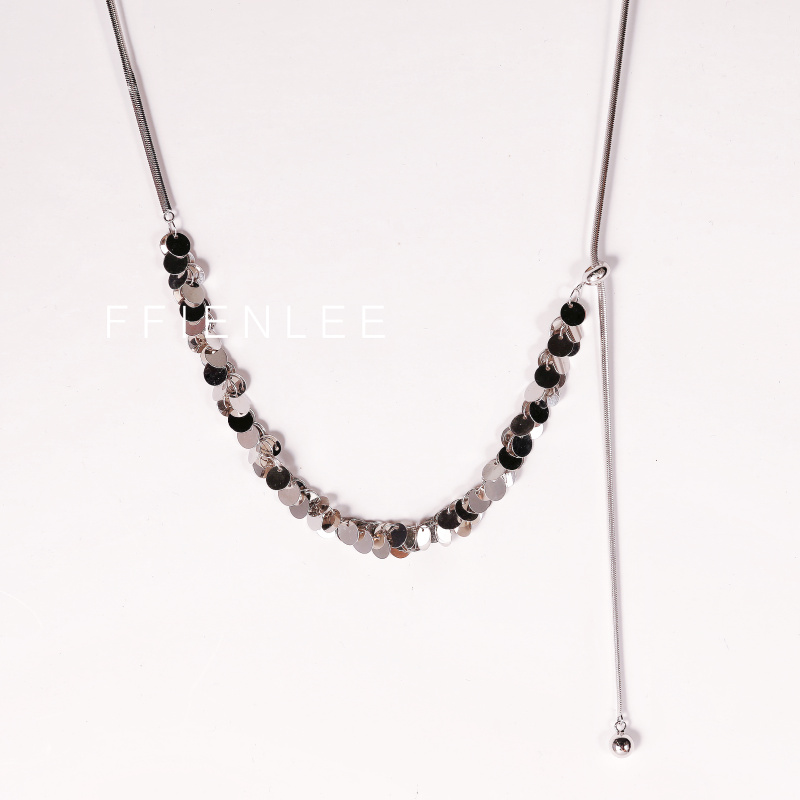 坠链均925银 风吹麦浪 麦穗亮片项链女抽拉可调锁骨链个性项链