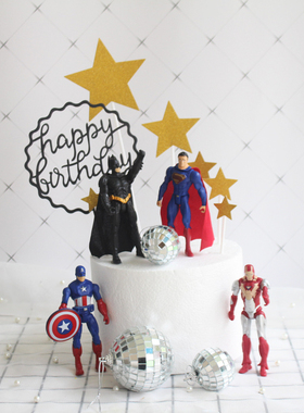 男孩生日蛋糕装饰英雄美国队长摆件钢铁侠超人蝙蝠侠玩偶烘焙公仔