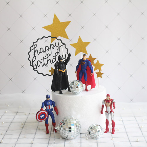 男孩生日蛋糕装饰英雄美国队长摆件钢铁侠超人蝙蝠侠玩偶烘焙公仔