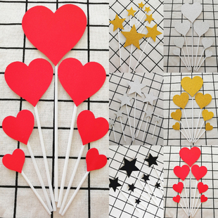 生日蛋糕甜美爱情大小爱心大星星小星星心形红心套装烘焙插件插牌