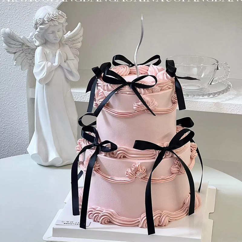 网红生日蛋糕装饰芭蕾风女款女神小仙女蝴蝶结6mm细丝带绸带彩带