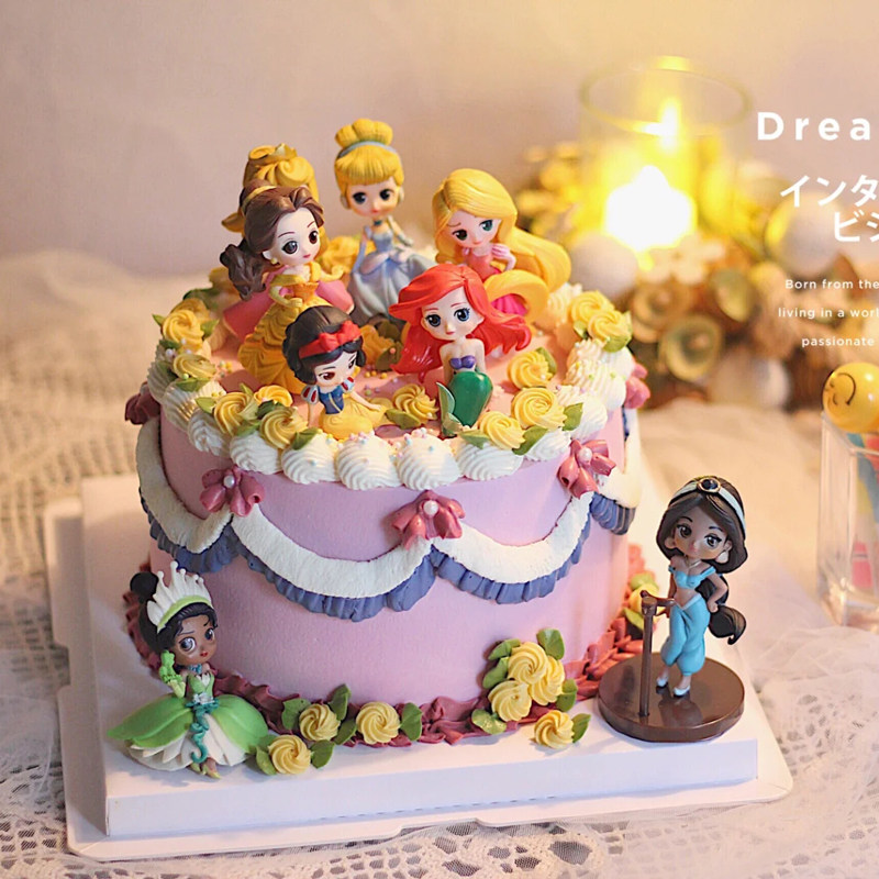女王节白雪美人鱼生日蛋糕装饰摆件迷你小公主长发迪士烘焙公仔