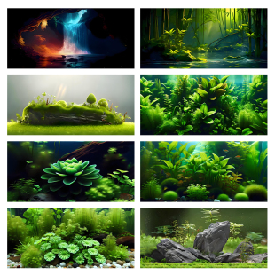 鱼缸背景画贴纸LN海草高清深海水草系列碧绿鱼缸水族背景装饰贴纸