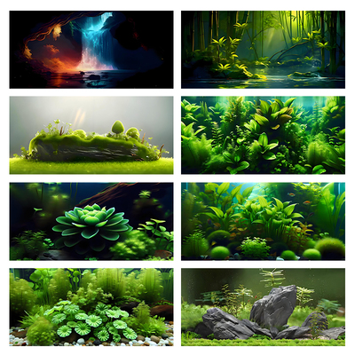 鱼缸背景画贴纸LN海草高清深海水草系列碧绿鱼缸水族背景装饰贴纸