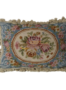 绒绣抱枕民族编织抱枕复古needlepoint刺绣花卉文艺复兴时期艺术