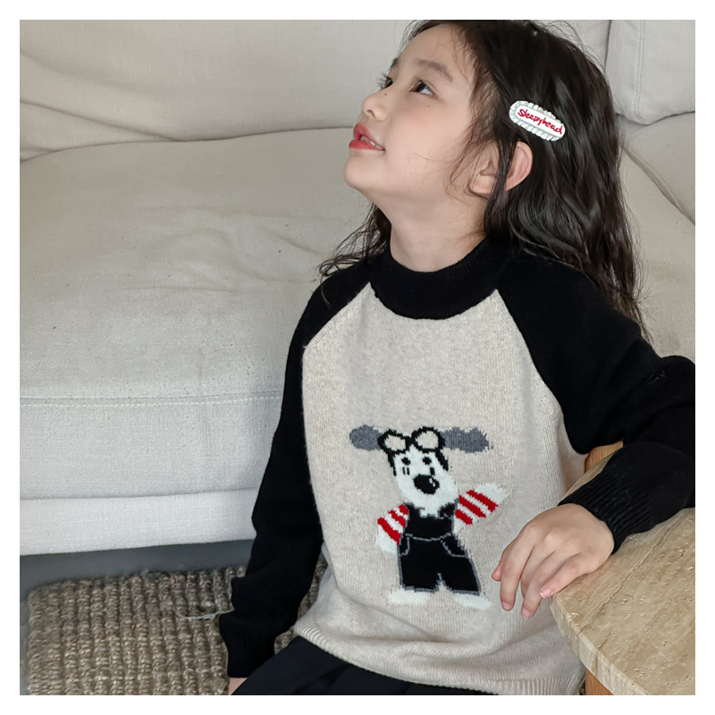 【100%羊毛】儿童纯羊毛衫百搭圆领新款小狗男女童保暖针织衫打底