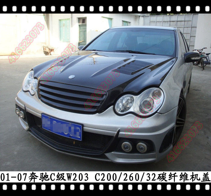 适用于奔驰C260改装碳纤维机盖C200引擎盖机C32开孔车头W203