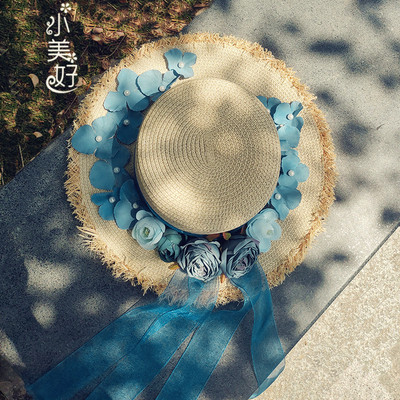 夏季新款小仙女撕边遮阳平顶草帽