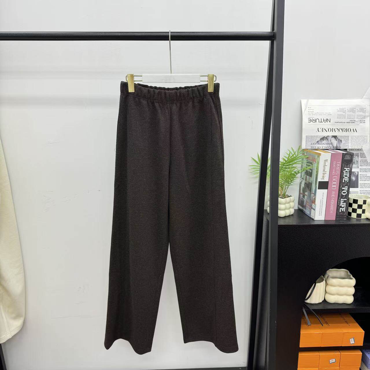 直筒裤秋冬老钱风休闲裤女裤羊毛混纺长裤休闲百搭25120645