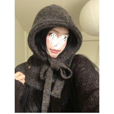 日系百搭针织巴拉克拉法帽显脸小护耳帽围脖一体针织帽25112444