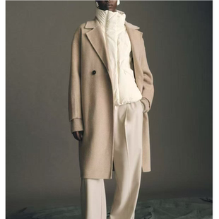 秋冬季气质时尚百搭长款毛呢外套羊绒西装领大衣25101946