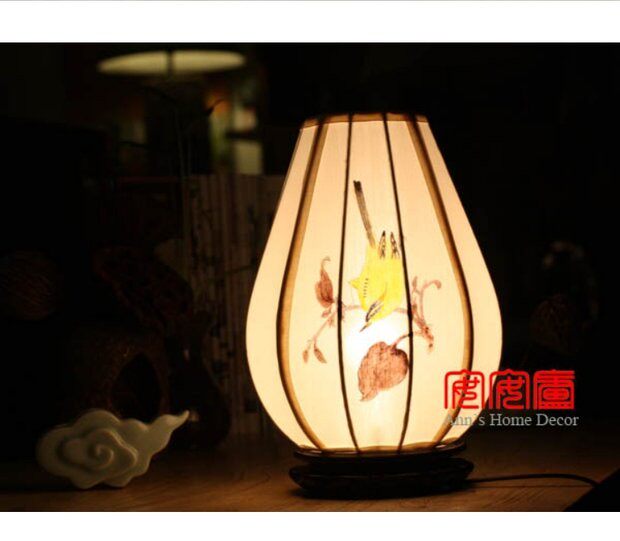 中式古典灯具灯饰布艺手绘花鸟卧室台灯书房台灯客厅台灯床头灯