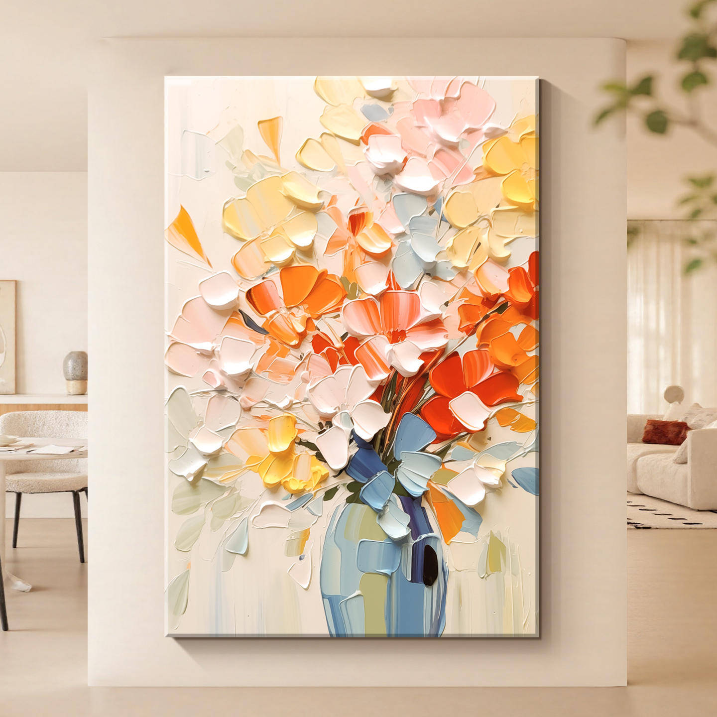 奶油风抽象花卉客厅装饰画高级肌理感玄关挂画现代简约走道墙壁画图片