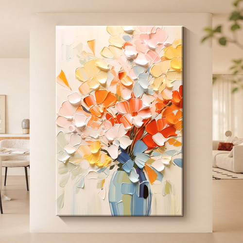 奶油风抽象花卉客厅走道装饰画