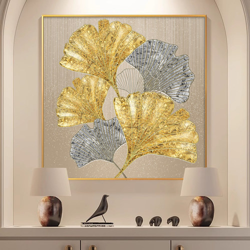 玄关装饰画寓意好银杏叶餐厅挂画