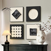 现代简约黑白几何餐厅装 饰画中古风高级感客厅背景墙饭厅抽象挂画