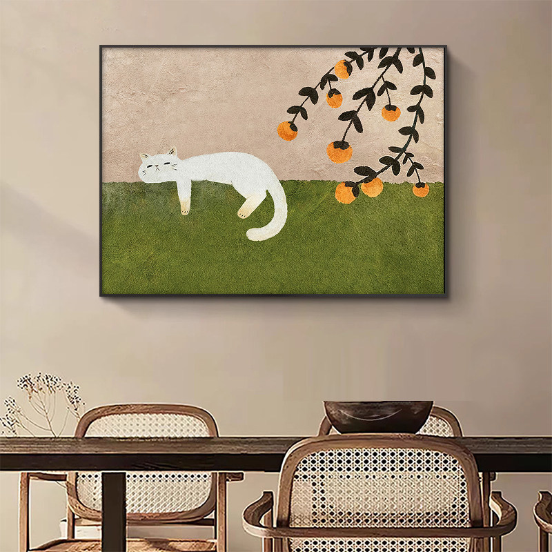 慵懒猫咪客厅装饰画可爱动物治愈系玄关壁画沙发卧室挂画小众艺术