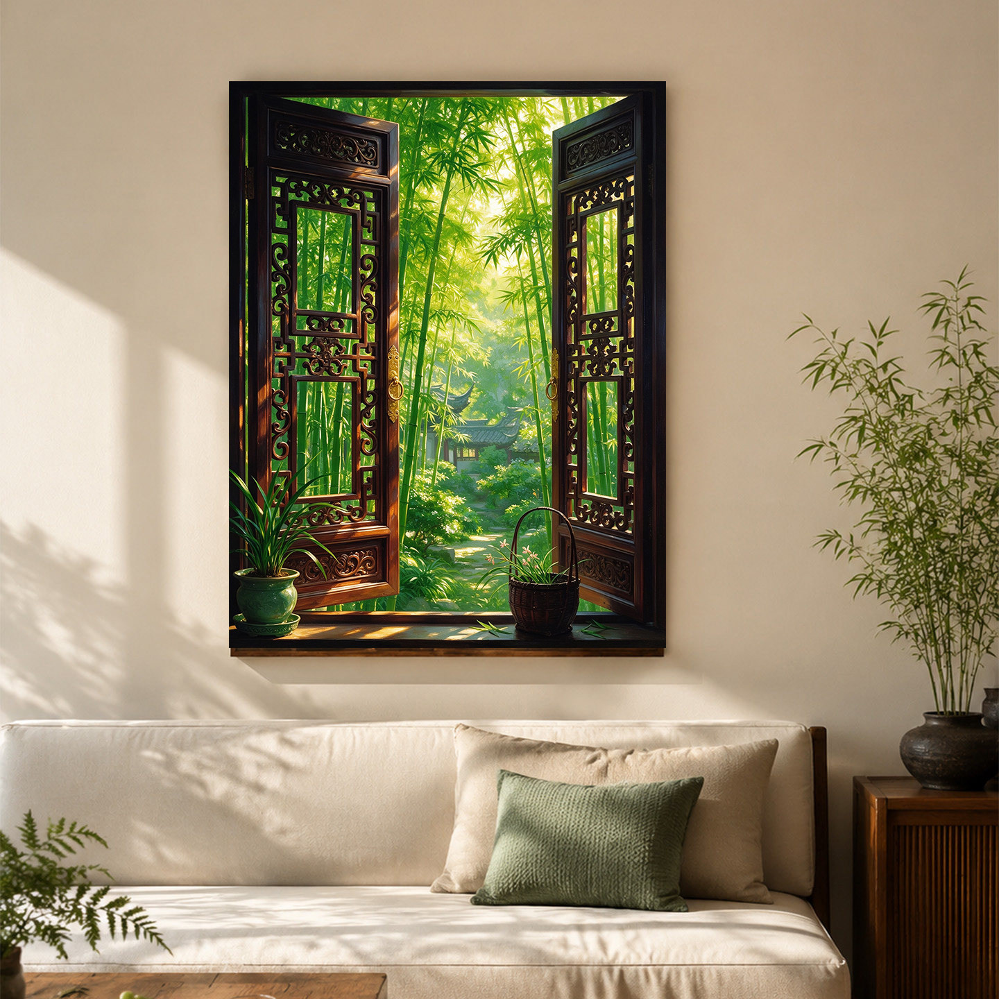 古风治愈竹林绿植装饰画