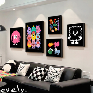 多巴胺客厅装饰画小众艺术沙发背景墙挂画卡通趣味餐厅组合壁画