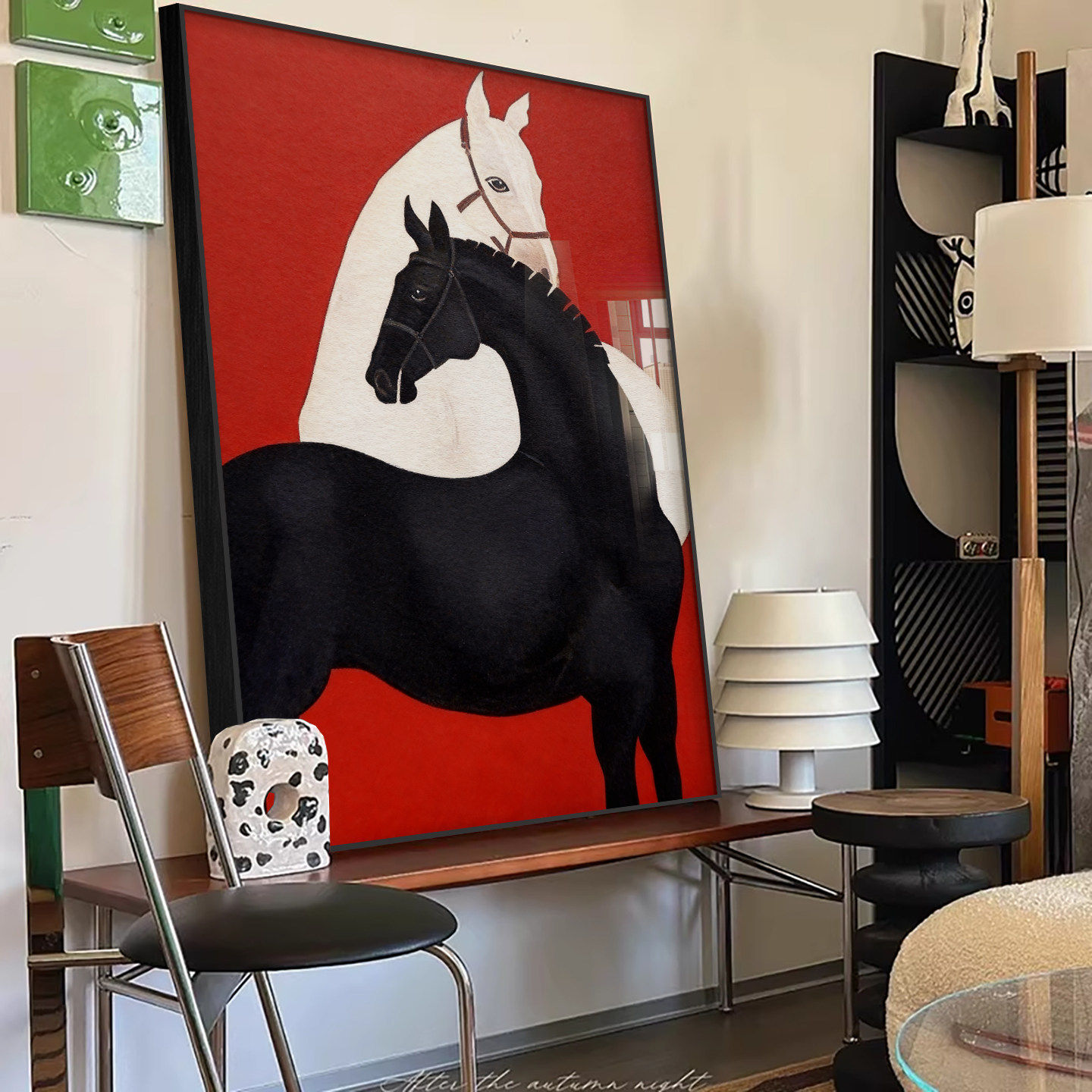 意式轻奢高级感挂画马客厅抽象装饰画个性中古落地画小众艺术壁画