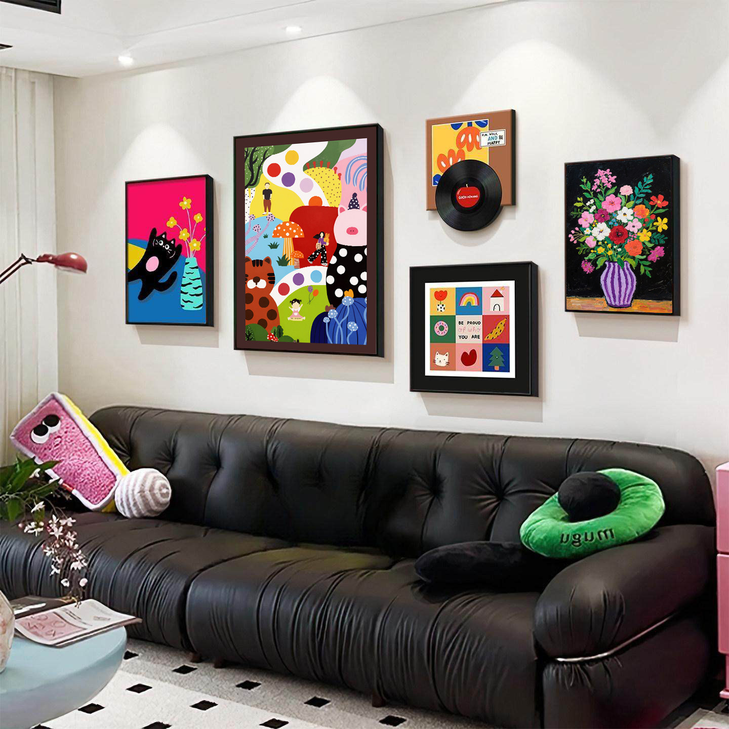 奶油风客厅装饰画多巴胺沙发背景墙挂画抽象卡通儿童卧室组合壁画