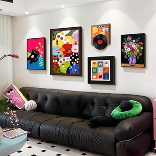 奶油风客厅装饰画多巴胺沙发背景墙挂画抽象卡通儿童卧室组合壁画