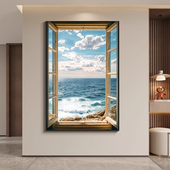 现代简约假窗户大海风景装 饰画高级感客厅卧室挂画玄关过道墙壁画